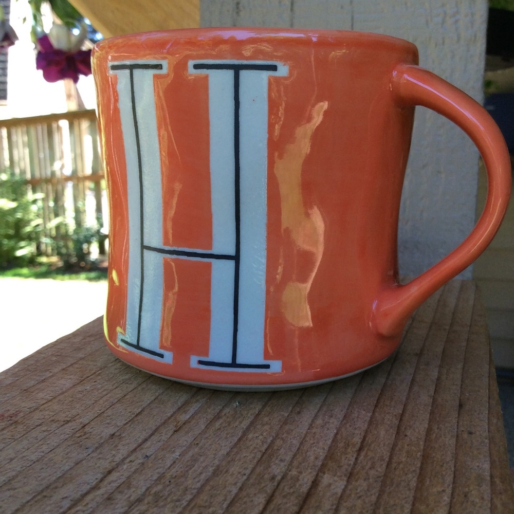 Anthropologie mug hand painted monogram “H” orange